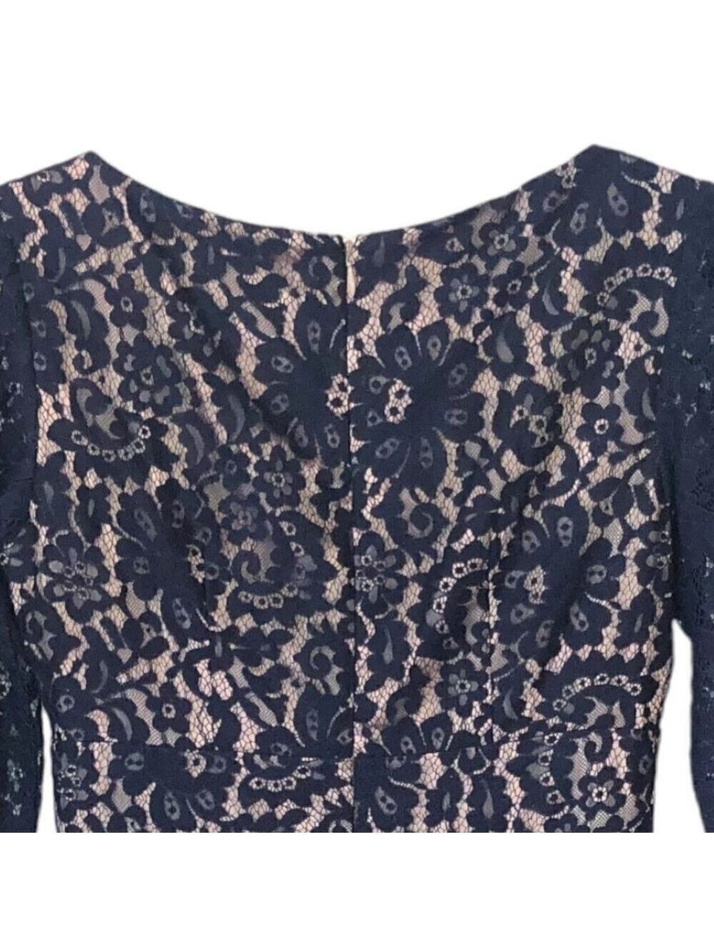 Eliza J Fit & Flare Dress Scallop V-Neck Crossover Blue Lace Overlay Lined SZ 4 - Picture 6 of 10